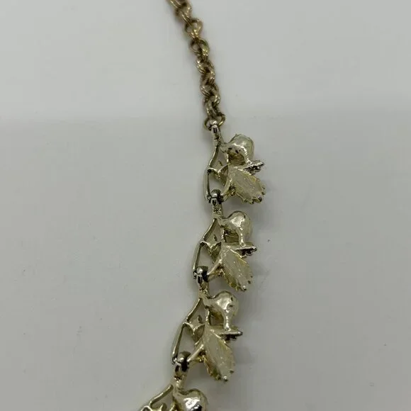Vintage Judy Lee Gold Tone Necklace Leaf Design Faux Pearls Rhinestones Elegant - Picture 12 of 16
